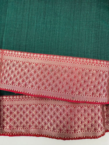 Handwoven Mangalgiri Cotton Saree | Shade of Forest Green | Gold Zari | Handwoven | Ships from California